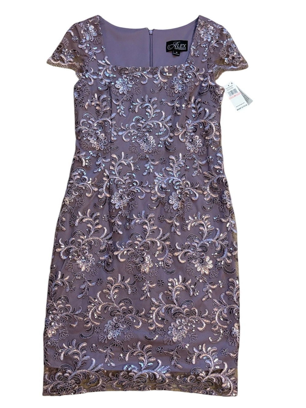 Alex Evenings Lace Cocktail Dress Sequin Floral Wisteria Size 10 New - Picture 8 of 8